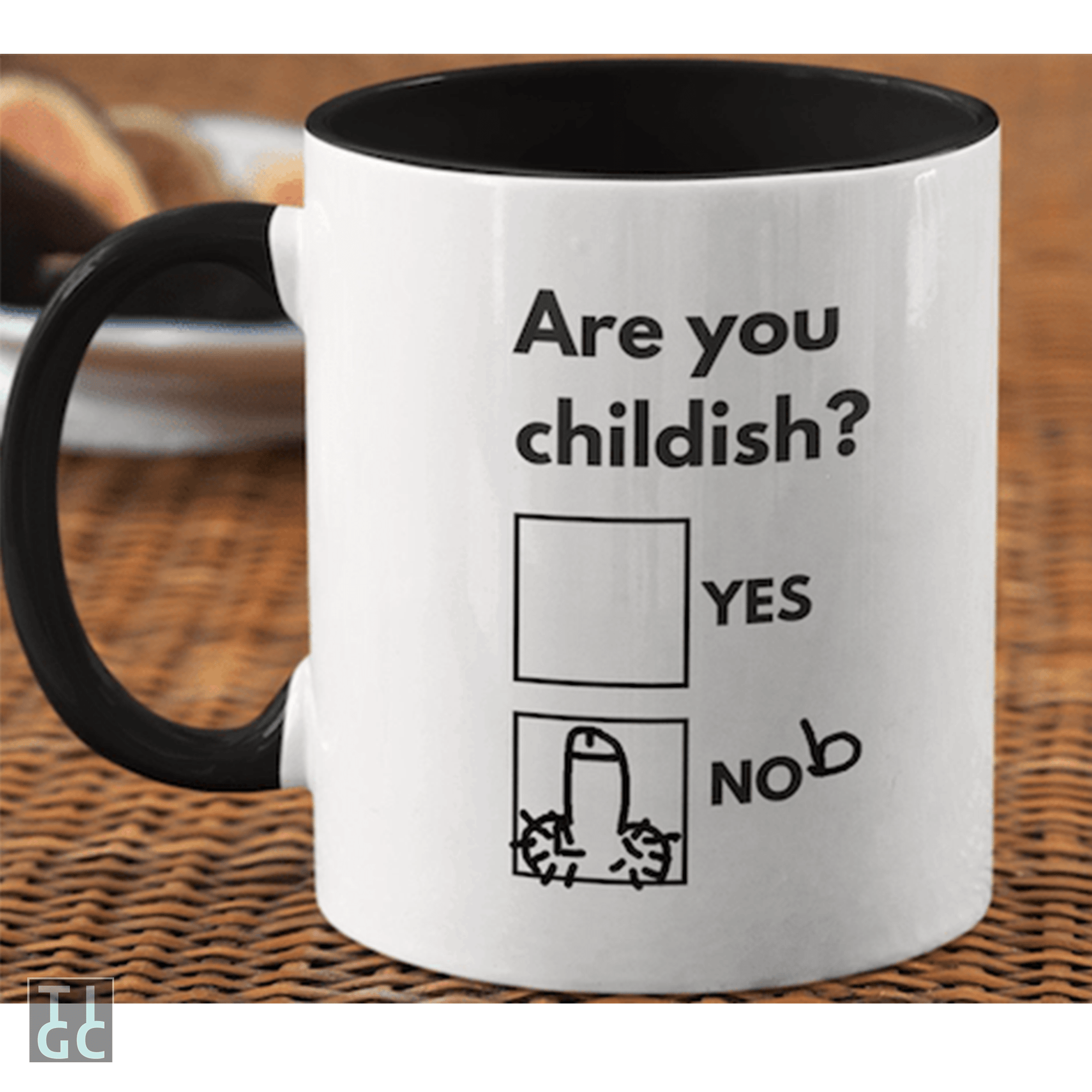 TIGC The Inappropriate Gift Co Are you childish? Yes / Nob mug