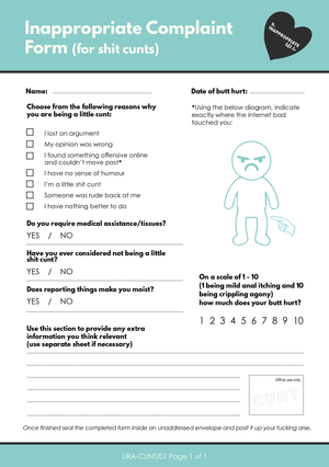TIGC The Inappropriate Gift Co Inappropriate Complaint Form Notepad