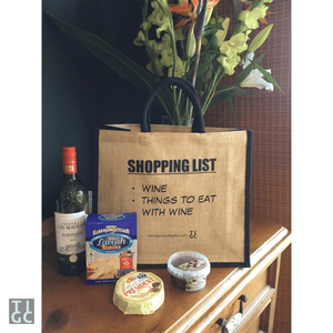 TIGC The Inappropriate Gift Co Shopping List Wine, Things to Eat with Wine Jute Bag
