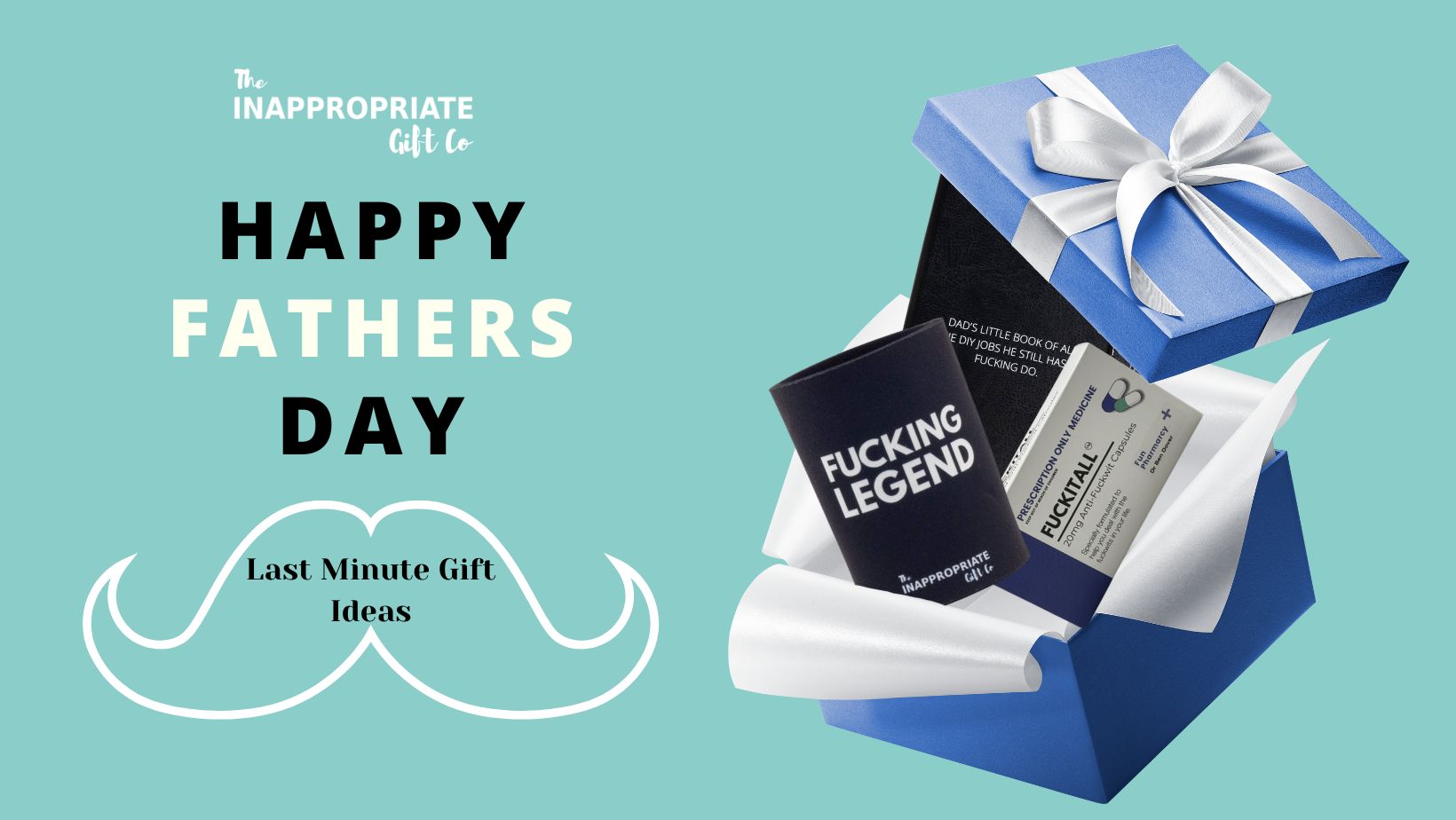 Happy Father's Day Last Minute Gift Ideas Father's day gifts exploding from a gift box. 