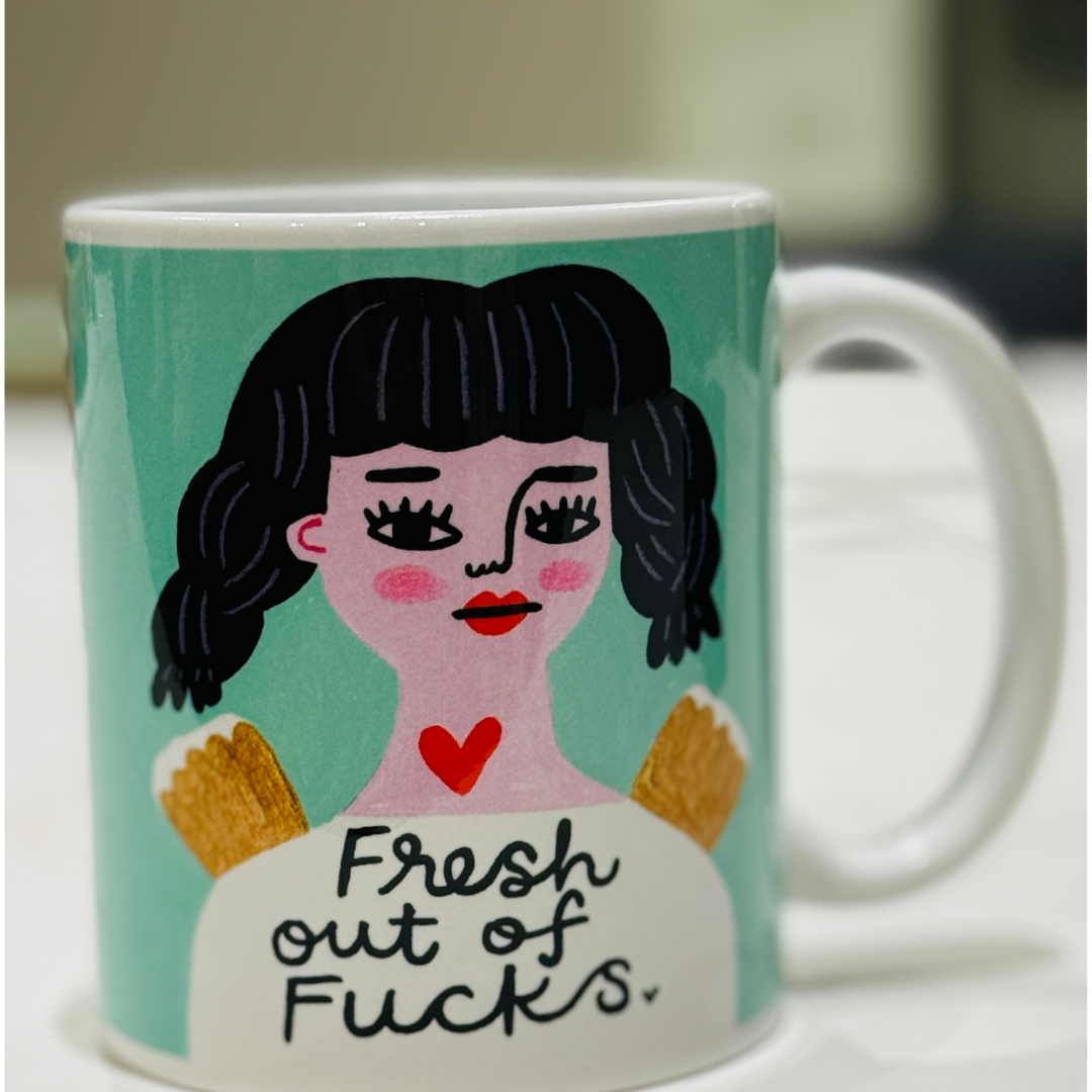 Fresh out of fucks angel mug