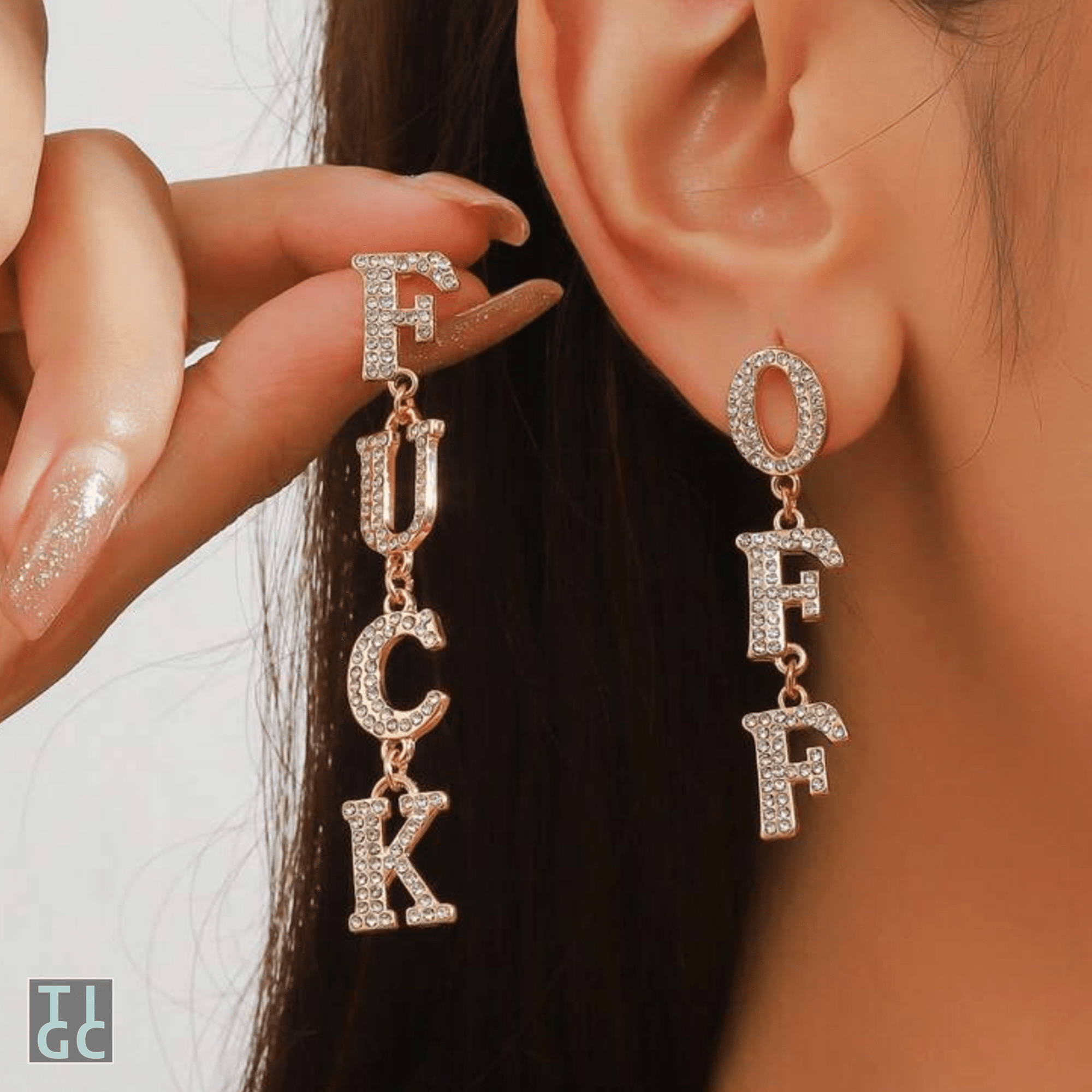 Fuck Off Sparkly Drop Earrings