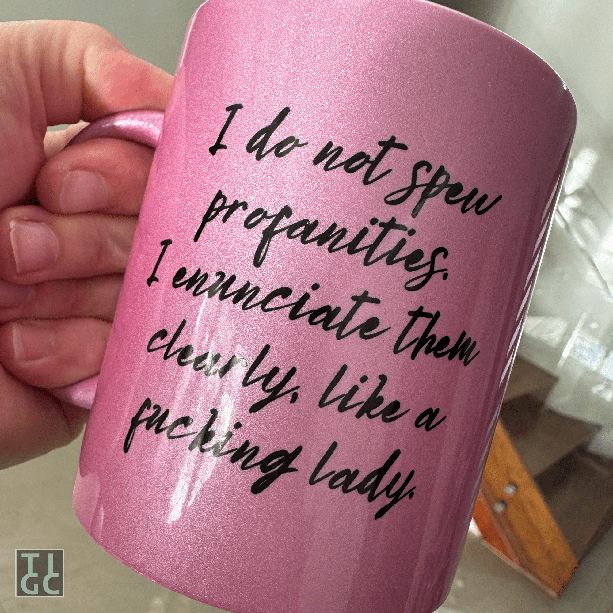 Spew Profanities Sparkly Pink Mug