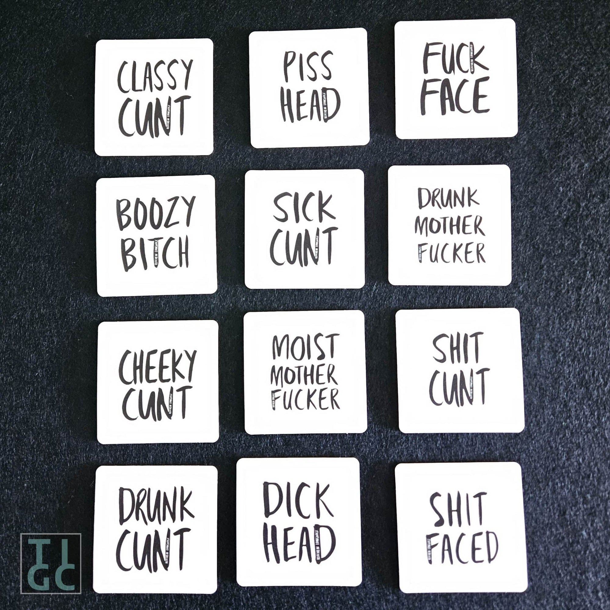 Inappropriate coasters / beer mats.