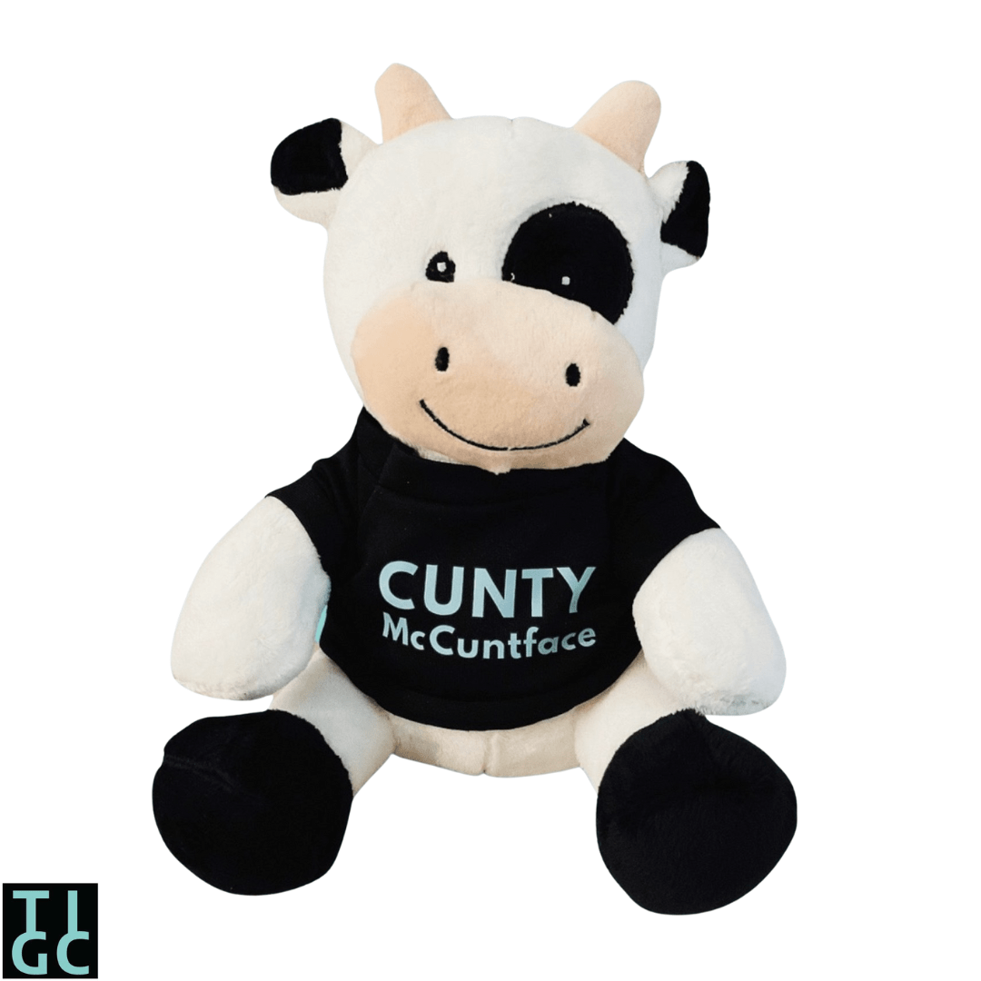 TIGC The Inappropriate Gift Co Cunty McCuntface Cow funny stuffed animal front view