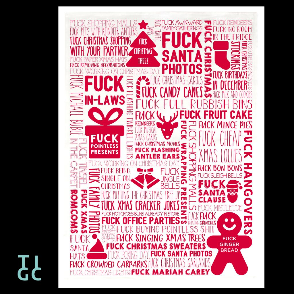 TIGC The Inappropriate Gift Co F Word Christmas tea towel