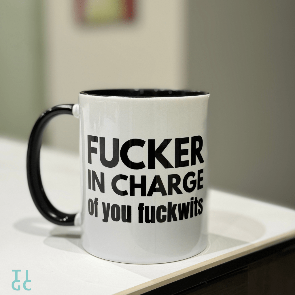 TIGC The Inappropriate Gift Co Fucker in charge of you fuckwits funny coffee mug