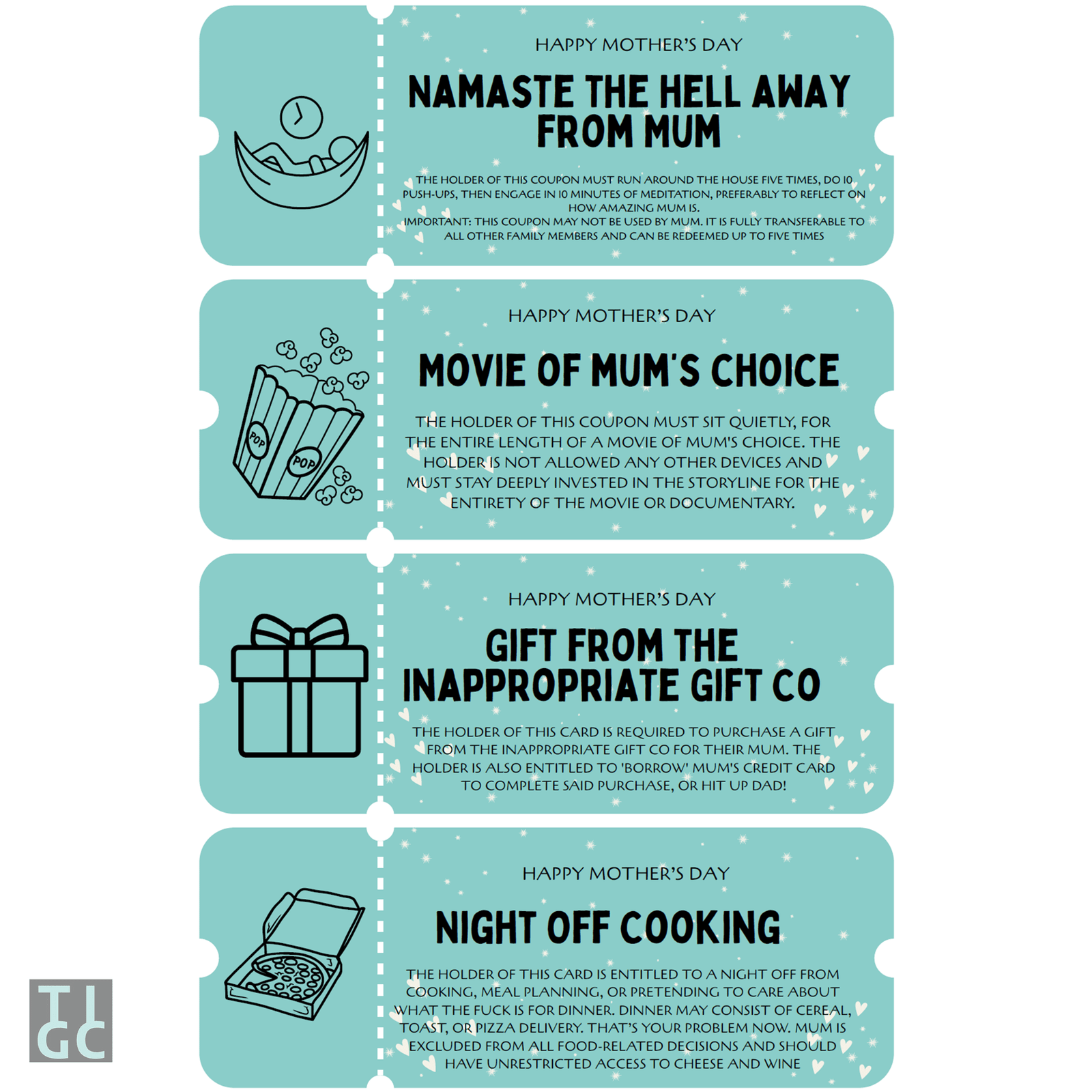 TIGC The Inappropriate Gift Co Mum's Special Coupons (printable coupons)
