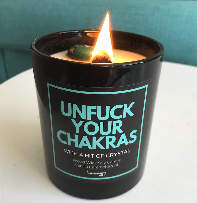 TIGC The Inappropriate Gift Co Unfuck Your Chakras Candle With Unique Crystal